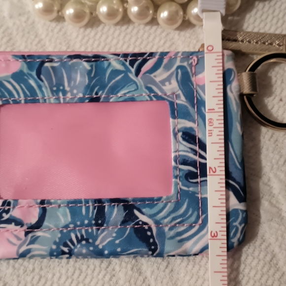 NEW Lilly Pulitzer ID Case Shade Seekers Coin Purse Keychain Gold Trim Pink Blue - Picture 13 of 15